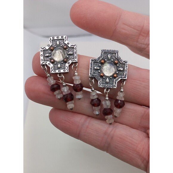 Carolyn Pollack Relios Sterling Crystal Garnet Bead Copper Accent Dangle Earring - Picture 4 of 11